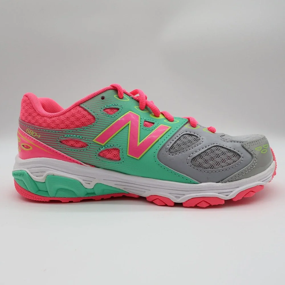New Balance 680v3 Running Shoes Kids 4 Grey Green Pink KR680GKY Sneaker